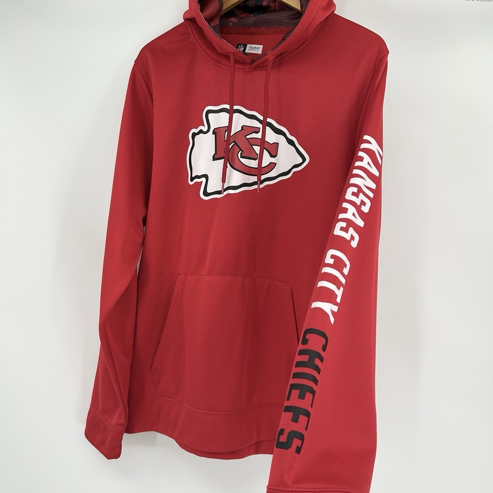 NFL Team Apparel Kansas City Chiefs Dry Fit Hoodie Mens L Logo Spellout Zubaz